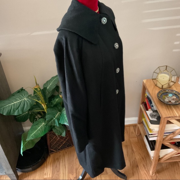 Vintage 50s FORSTMANN Wool Coat Long Black size M - Picture 11 of 11